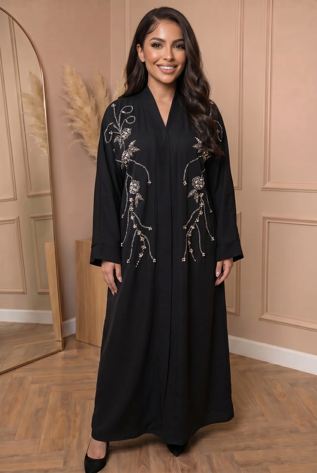 Abaya met Steentjes Zwart 