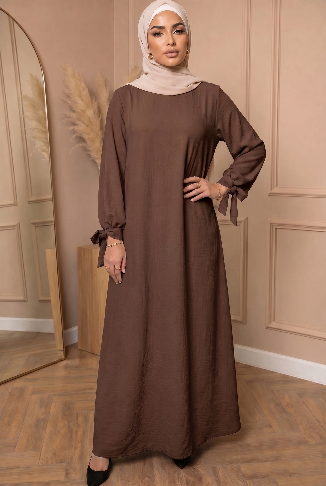 Abaya met Strikjes Bruin 