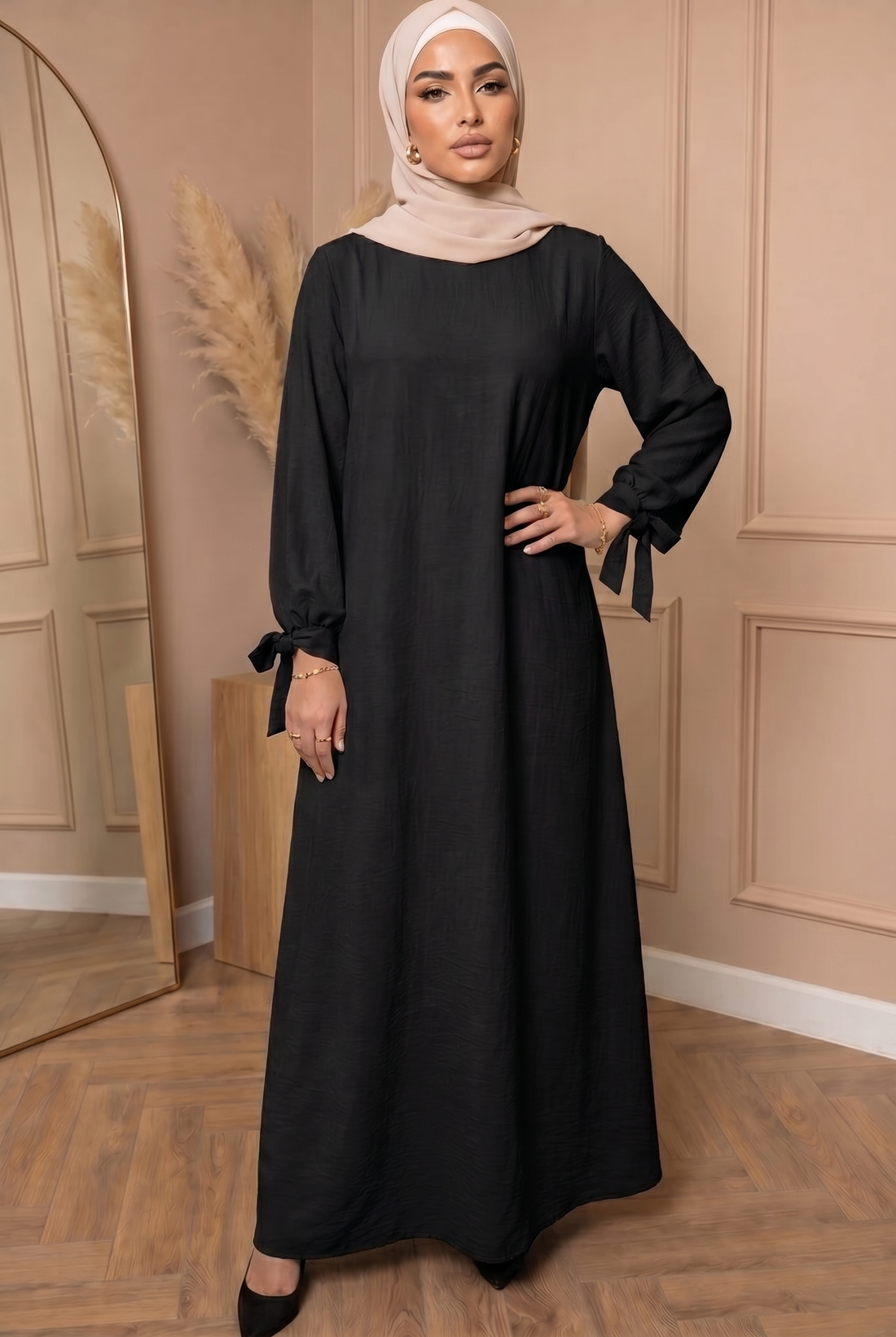 Abaya met Strikjes Zwart 