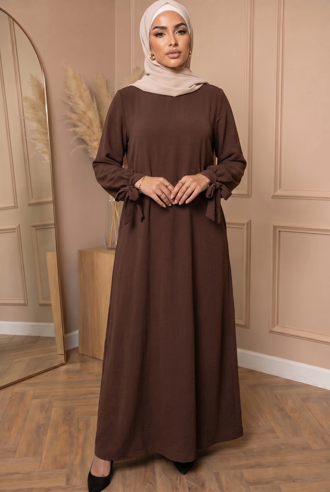Abaya met Strikjes Bruin 